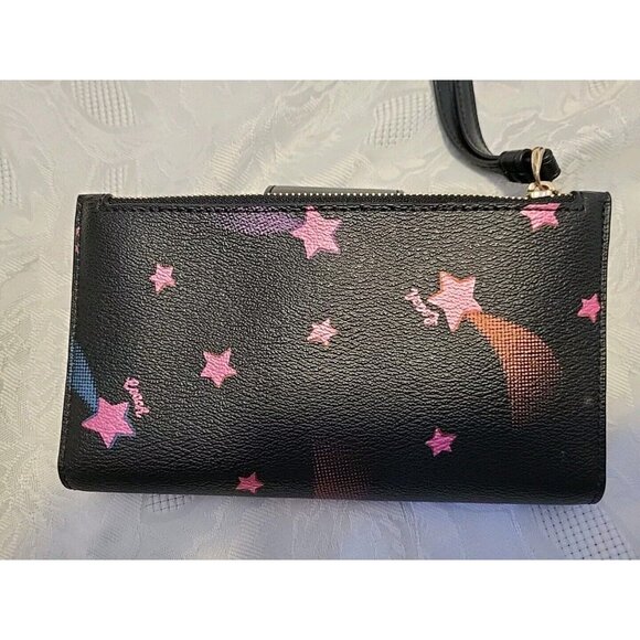 Coach Phone Wallet Wristlet with Disco Star Print Black Pink - Picture 4 of 9